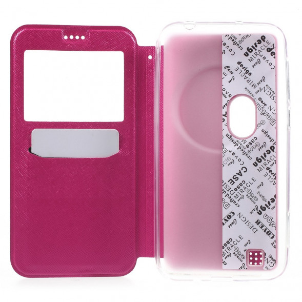 Чехол книжка с окном информации для Asus Zenfone Zoom ZX551ML, ZX550ML (Малиновый)