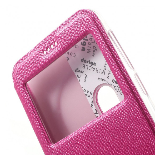 Чехол книжка с окном информации для Asus Zenfone Zoom ZX551ML, ZX550ML (Малиновый)