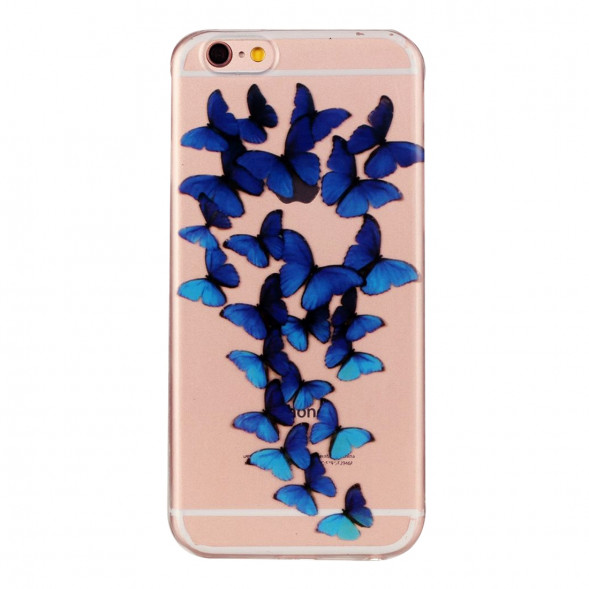 Силиконовый чехол с рисунком для iPhone 6, 6S (синие бабочки)