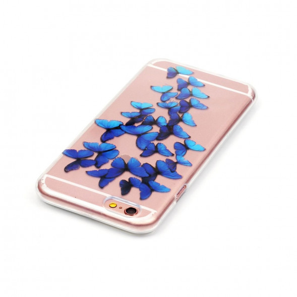 Силиконовый чехол с рисунком для iPhone 6, 6S (синие бабочки)