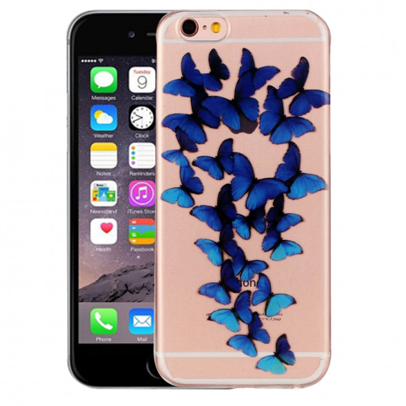 Силиконовый чехол с рисунком для iPhone 6, 6S (синие бабочки)