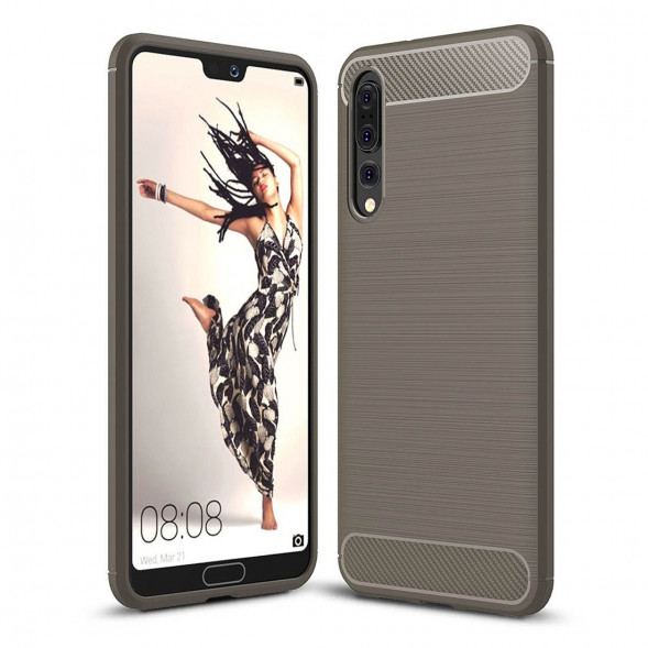 Чехол накладка Carbon Fibre для Huawei P20 Pro / P20 Plus (серый)