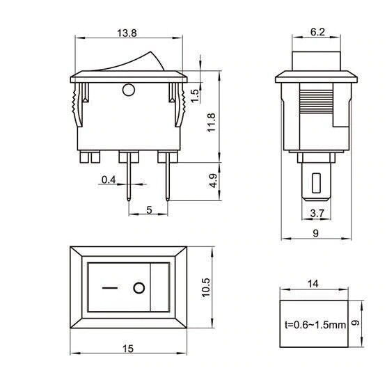 Переключатель ON-OFF 10x15мм 3A 250VAC 2Pin (белая клавиша)