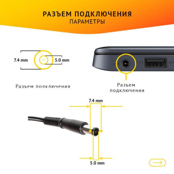 Блок питания (сетевой адаптер) для ноутбуков Dell Inspiron 1318, 1440, 1545, 1750, E1405 19,5V, 3,34A, 65W (7,4x5 с иглой)