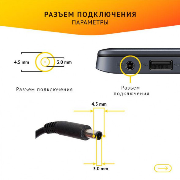 Блок питания (сетевой адаптер) для ноутбуков Dell Ultrabook XPS 13, 13Z, 13R, 13D, 14, 12 19.5V, 2.31A, 45W (4.5x3.0 с иглой)