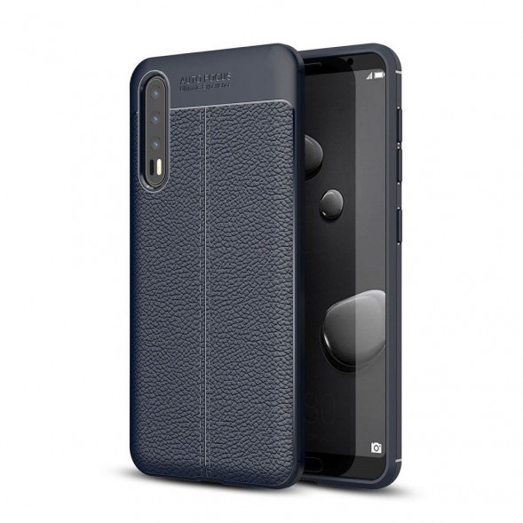Чехол накладка Litchi Grain для Huawei P20 Pro / P20 Plus (темно-синий)
