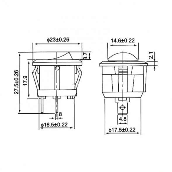 Переключатель круглый ON-OFF 23мм 10A 250VAC 2Pin (белая клавиша)