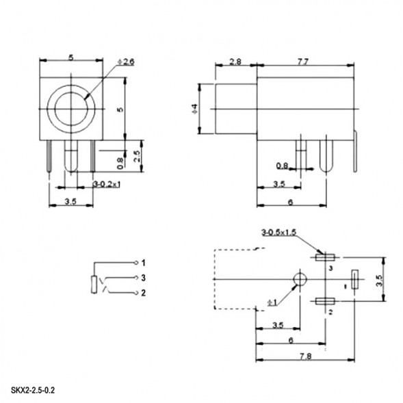 CKX2-2.5-02 Jack аудио 3.5мм гнездо на плату 3pin