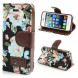 Чехол книжка с цветами для iPhone 5, 5S, SE (черный)