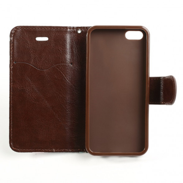 Чехол книжка с цветами для iPhone 5, 5S, SE (черный)