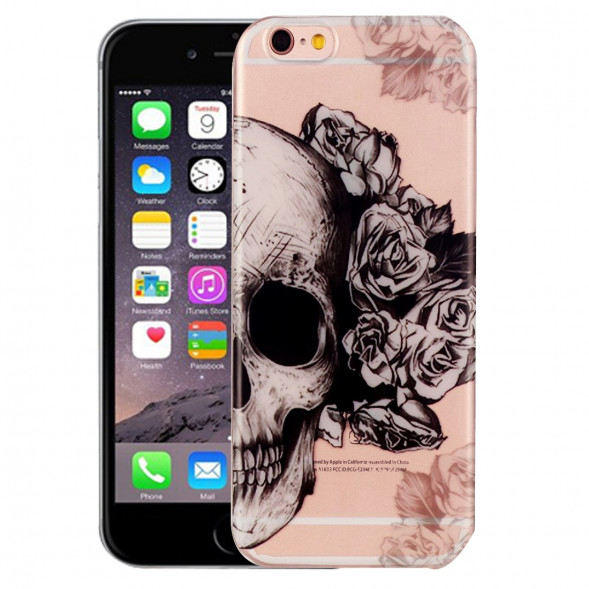 Силиконовый чехол с рисунком для iPhone 6, 6S (Череп с цветком)