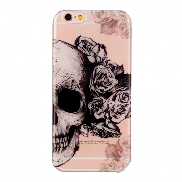 Силиконовый чехол с рисунком для iPhone 6, 6S (Череп с цветком)