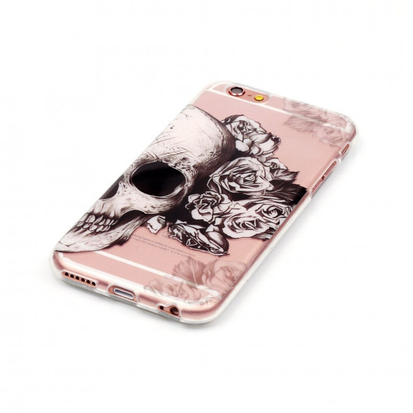 Силиконовый чехол с рисунком для iPhone 6, 6S (Череп с цветком)
