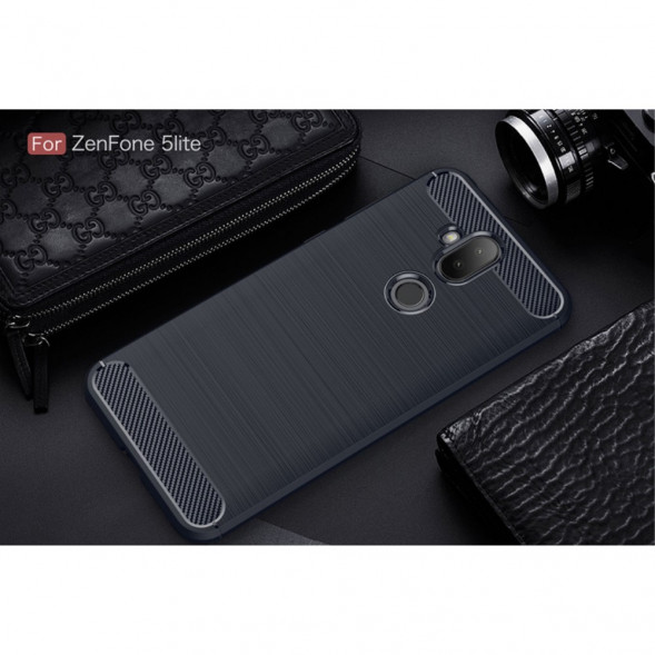 Чехол Carbon Fiber для Asus Zenfone 5 Lite ZC600KL (темно-синий)