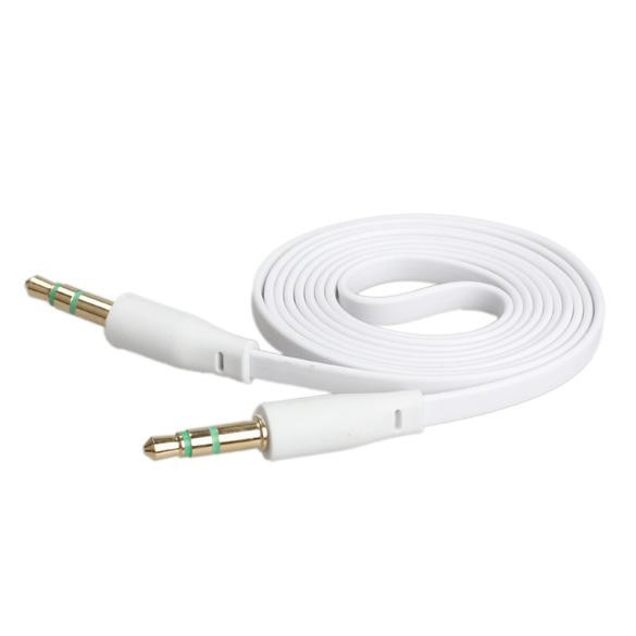 Кабель AUX Jack 3,5mm(m) - Jack 3,5mm 1.0м плоский (белый) техпак
