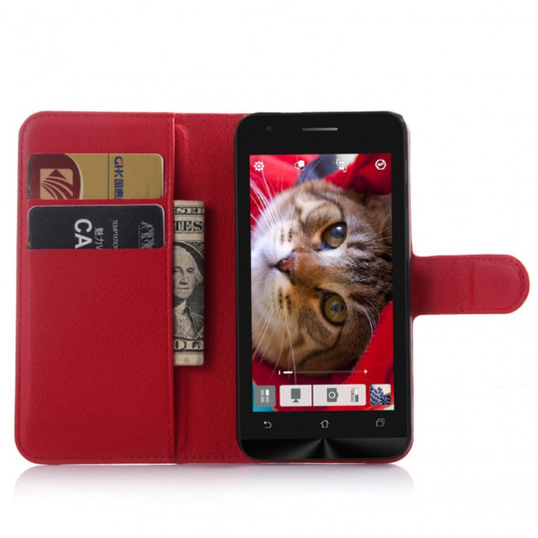 Чехол книжка с визитницей для Asus ZenFone C (ZC451CG) (Красный)