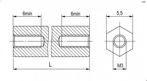 HTP-320 стойка монтажная шестигранная для печатной платы (5 штук)