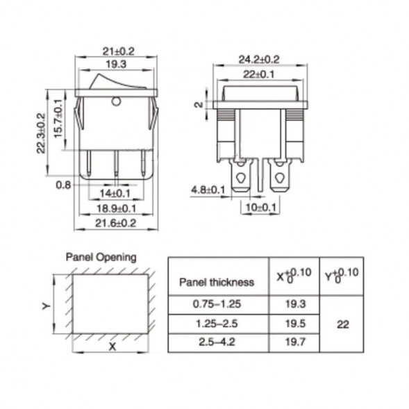 KCD2 Переключатель ON-OFF 6A 250В 6Pin 21*24 мм (черная клавиша)