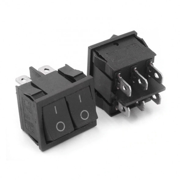 KCD2 Переключатель ON-OFF 6A 250В 6Pin 21*24 мм (черная клавиша)