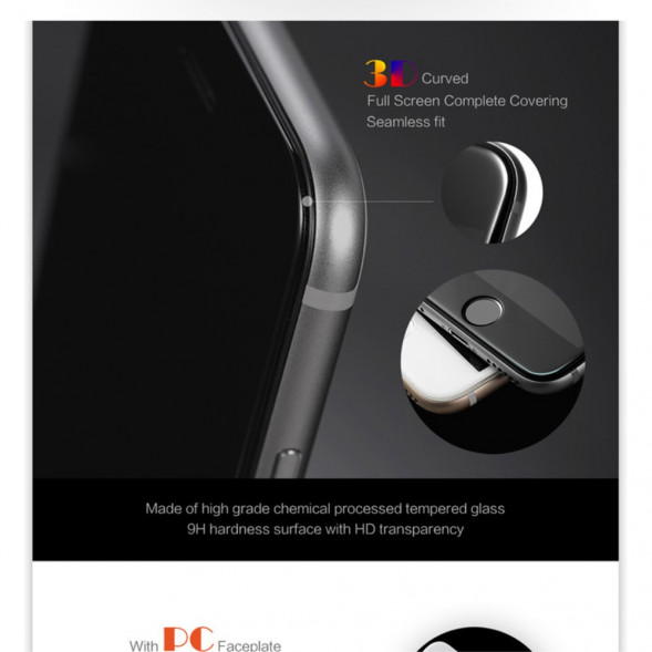 3D Защитное стекло для iPhone 7, iPhone 8 полное покрытие (Черный)