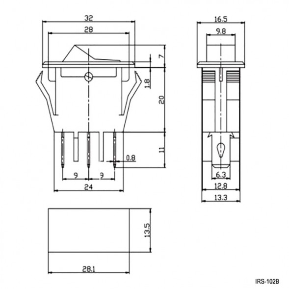 IRS-1-2B ON-OFF Переключатель клавишный рокерный серии IRS-1