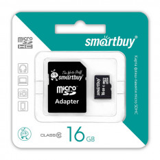 Карта памяти MicroSDHC 16GB Class 10 Smart Buy + SD адаптер