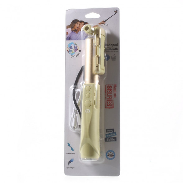 Монопод с кнопкой и беспроводной связью Bluetooth JQ8 для iPhone, Samsung, GoPro камеры (Золотистый)