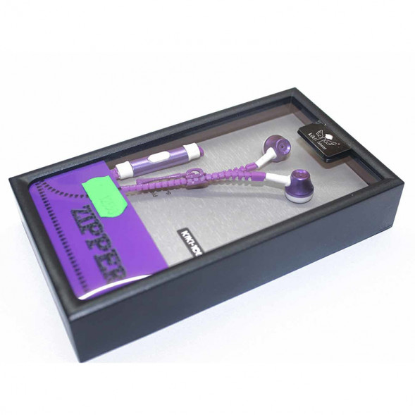 Гарнитура 3,5 - наушники вакуумные Mp3 Zip на молнии (фиолетовый)