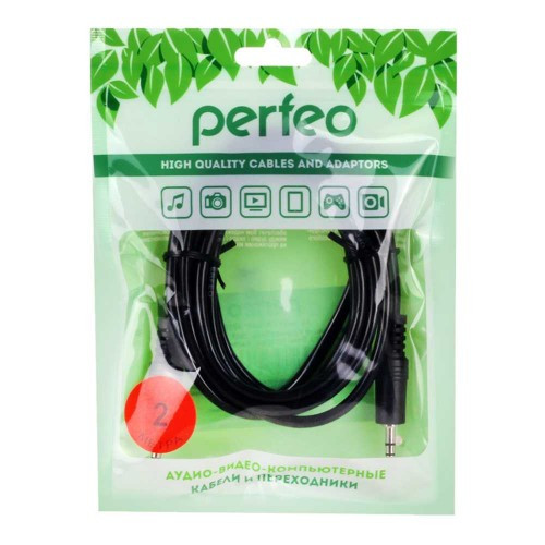 Кабель AUX Jack 3,5mm - Jack 3,5mm Perfeo J2103 2.0м, круглый (чёрный)