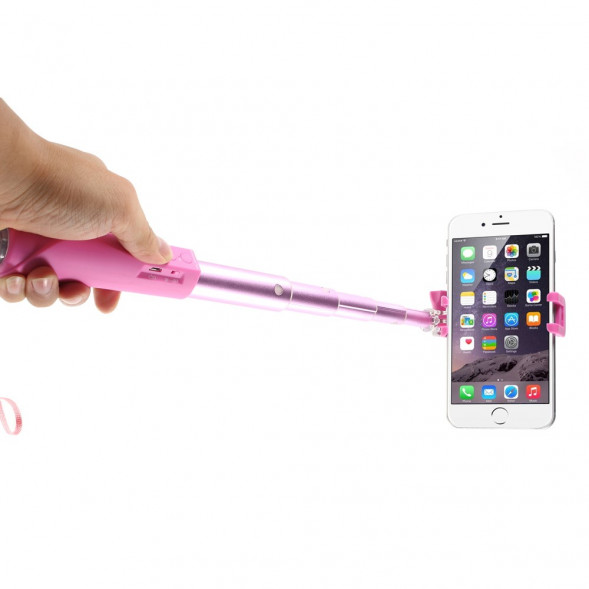 Монопод с кнопкой и беспроводной связью Bluetooth JQ8 для iPhone, Samsung, GoPro камеры (Розовый)