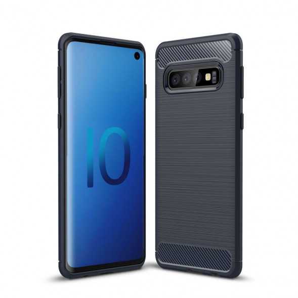 Чехол Carbon Fibre для Samsung Galaxy S10 (темно-синий)