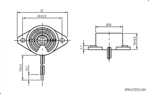 SFM-27/DC3-24V (Тип 2 ) Пъезокерамический излучатель