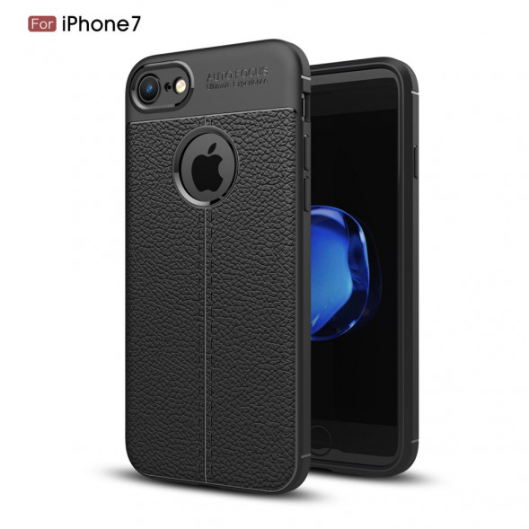 Чехол накладка Litchi Grain для iPhone 8 / iPhone 7 (черный)