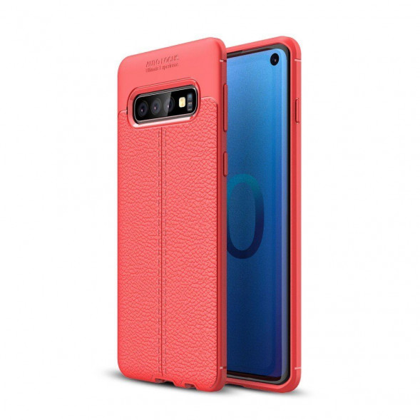 Чехол накладка Litchi Grain для Samsung Galaxy S10 (красный)