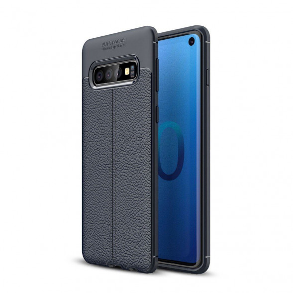 Чехол накладка Litchi Grain для Samsung Galaxy S10 (темно-синий)