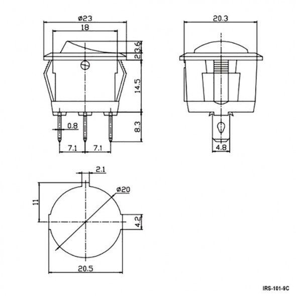 IRS-101-9C ON-OFF Переключатель (рокерный) серии IRS-100
