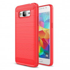 Чехол накладка Carbon Fibre для Samsung Galaxy Grand Prime SM-G530 (красный)