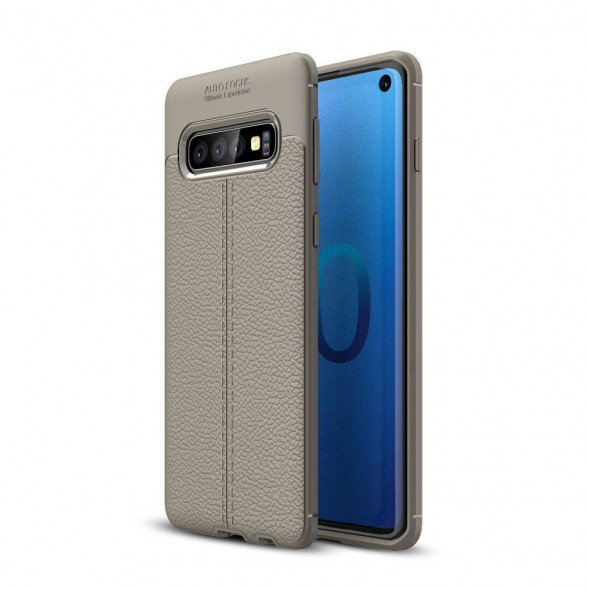 Чехол накладка Litchi Grain для Samsung Galaxy S10 (серый)