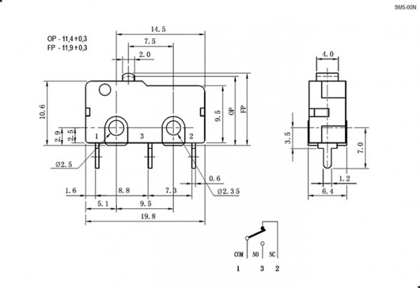 SM5-00N-116 250v 3a Микропереключатель