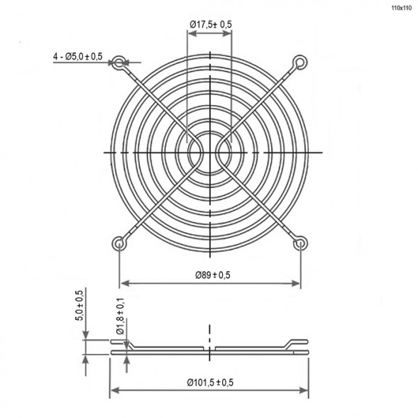 Решетка 110x110mm вентиляторная металлическая