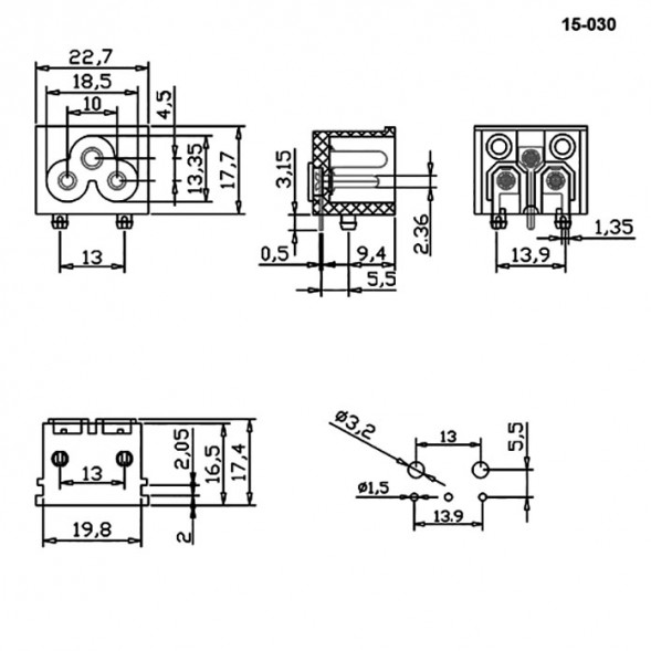 15-030 Разъем питания на плату