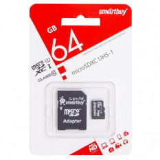 Карта памяти microSDXC 64Gb SmartBuy Class10 с адаптером