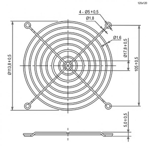 Решетка 120x120mm вентиляторная металлическая