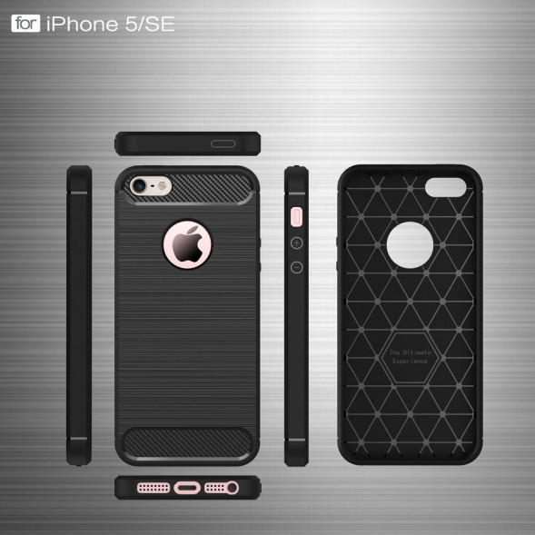 Чехол накладка Carbon Fibre для iPhone 5, 5S, SE (черный)