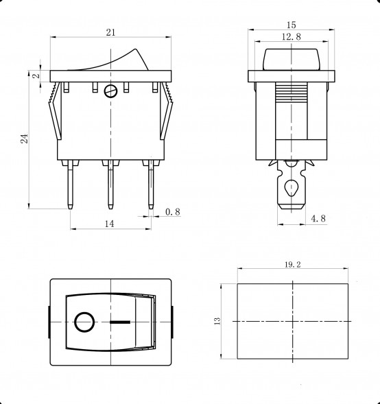 KCD1-101N-C3 R/3P on-off Переключатель клавишный (рокерный)