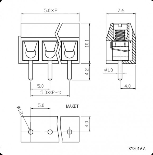 XY301V-A-3P 5mm Клеммная колодка