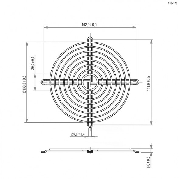 Решетка 170x170mm вентиляторная металлическая