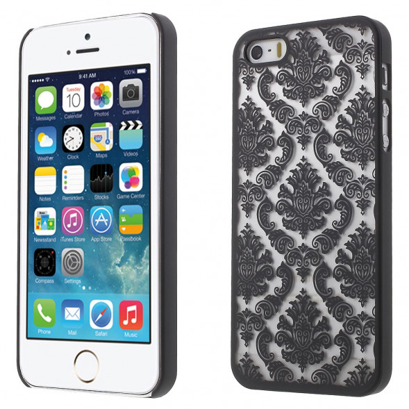 Пластиковый чехол с узорами для iPhone 5, 5S, SE (черный)