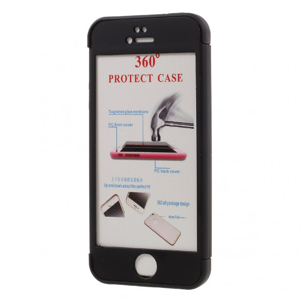 360 Двухсторонний чехол для iPhone SE, 5S, 5 (черный) + стекло