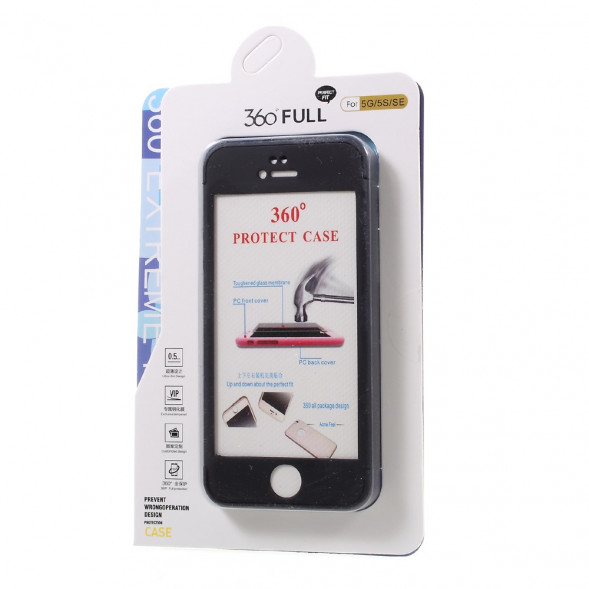 360 Двухсторонний чехол для iPhone SE, 5S, 5 (черный) + стекло